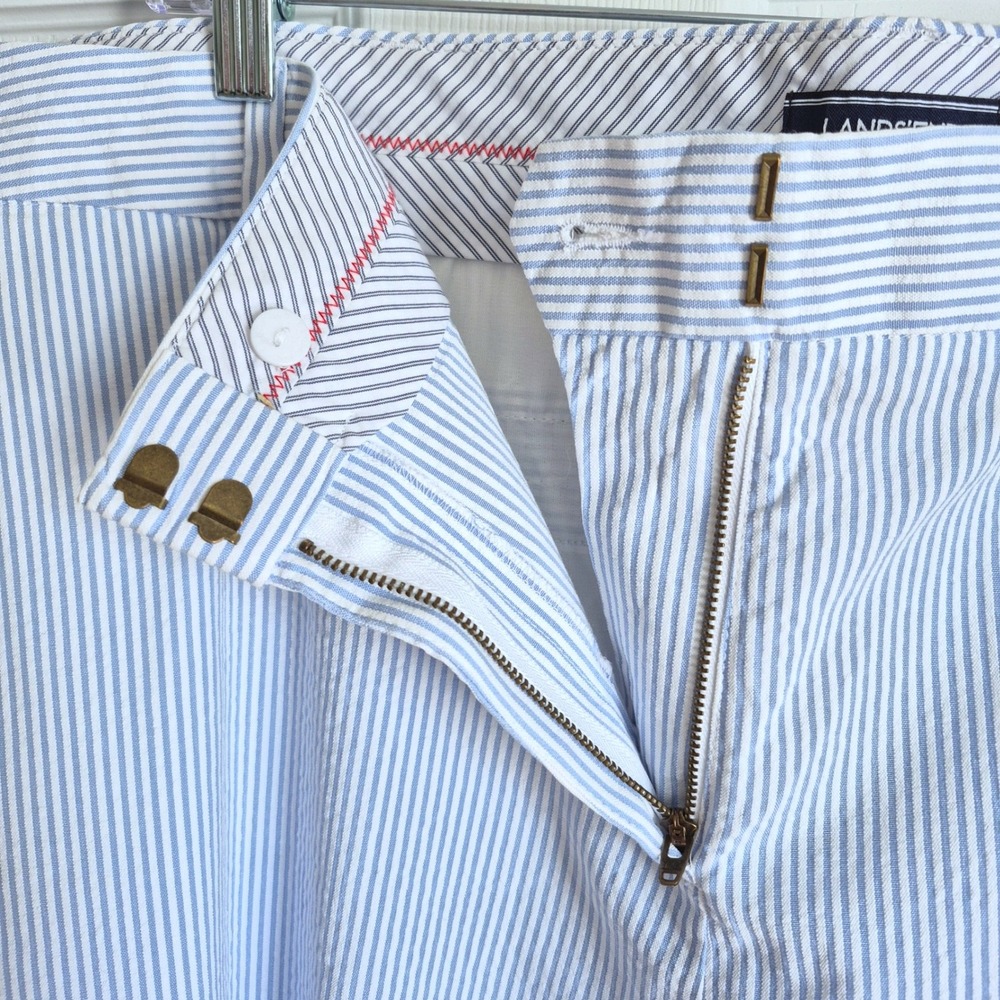 Lands End seersucker blue white stripe mid rise straight cropped pants women 22W - Picture 4 of 16